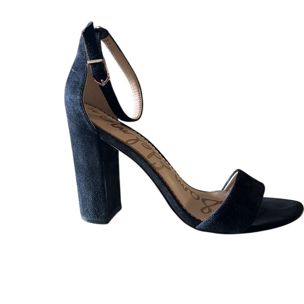Sam Edelman Yaro Black Suede Shoes Block Heels Ankle Strap Open Toe Size 9